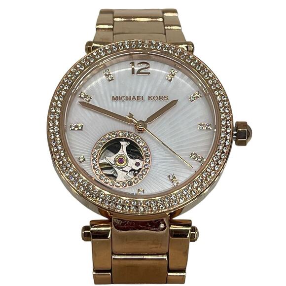 Michael Kors Parker Mother Of Pearl Watch Rose Gold Tone Stainless Steel Crystal - Picture 4 of 16